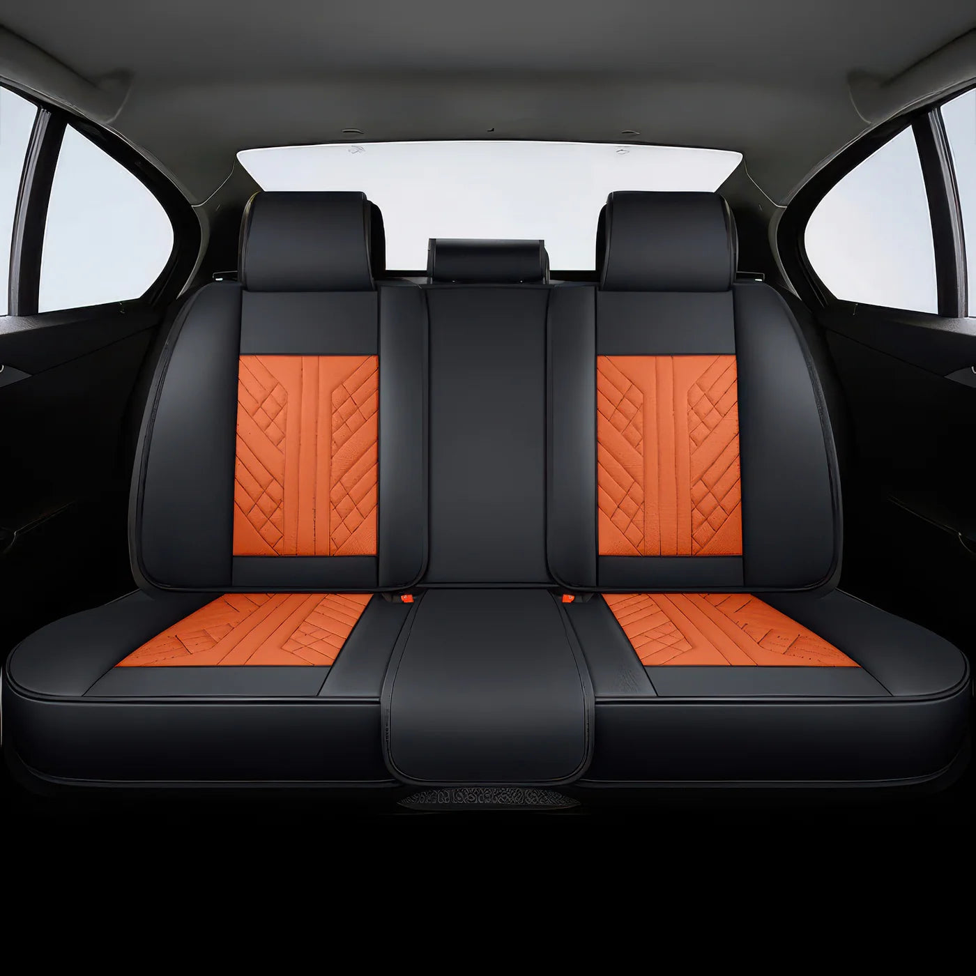 2pcs Orange & Black Prestige Car Seat Covers / Waterproof