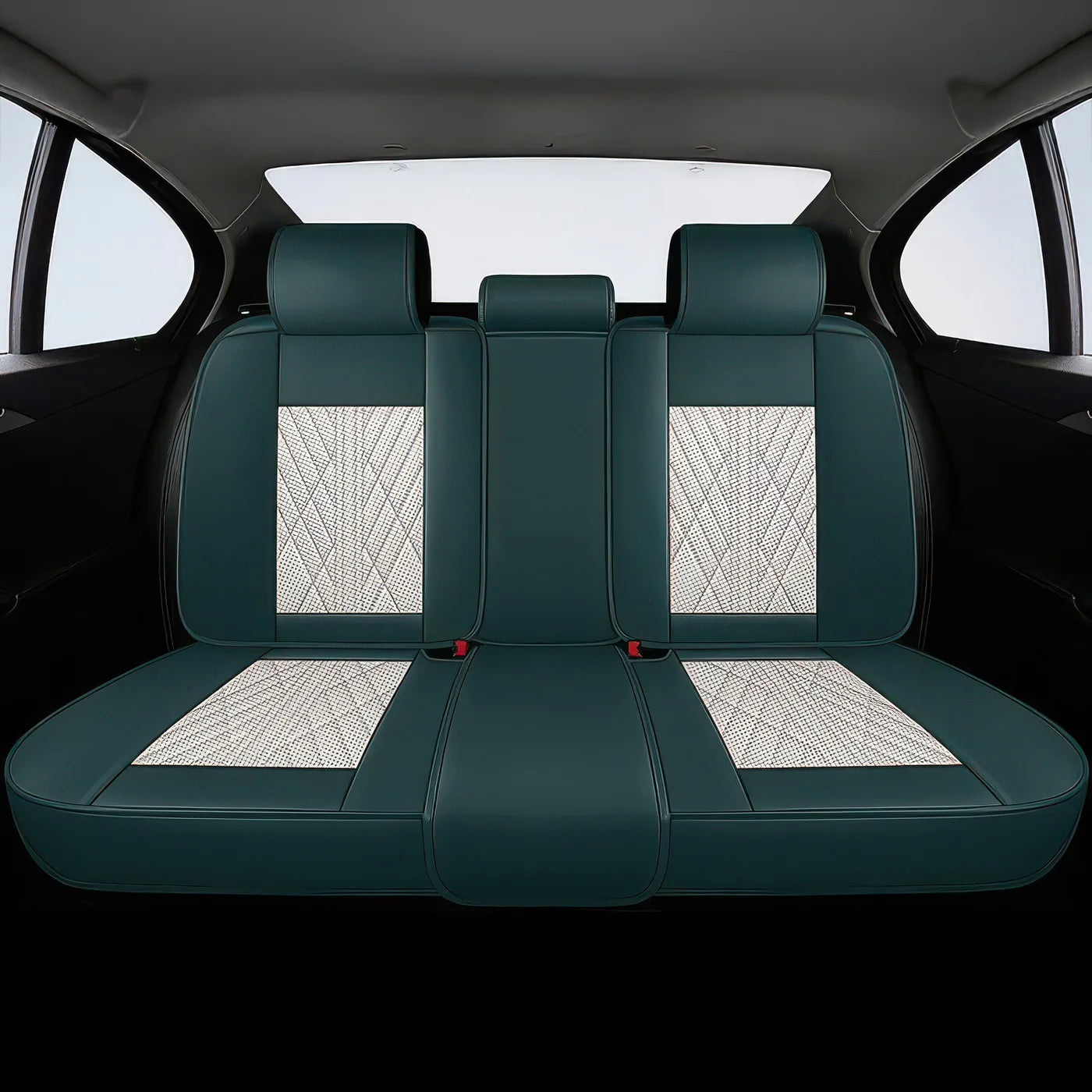 Elite Car Seat Covers - Beige & Green | Waterproof Leather Car Seat Covers