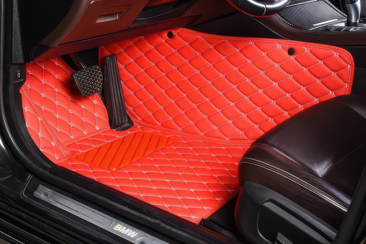 Red custom car floor mats