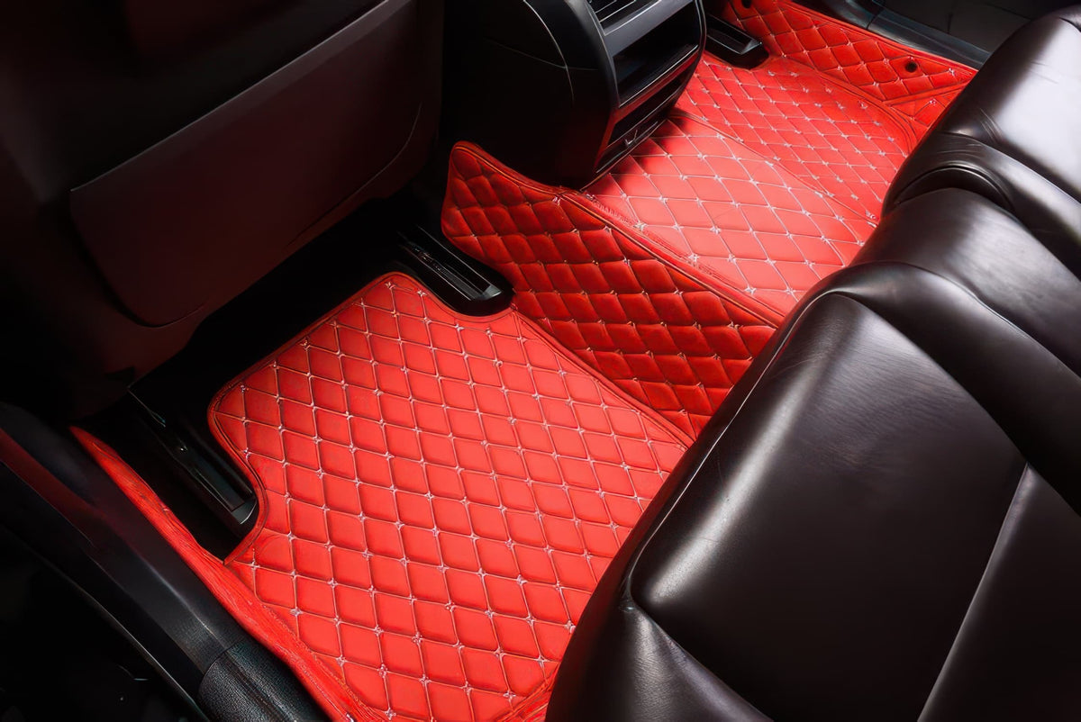 Red custom car floor mats