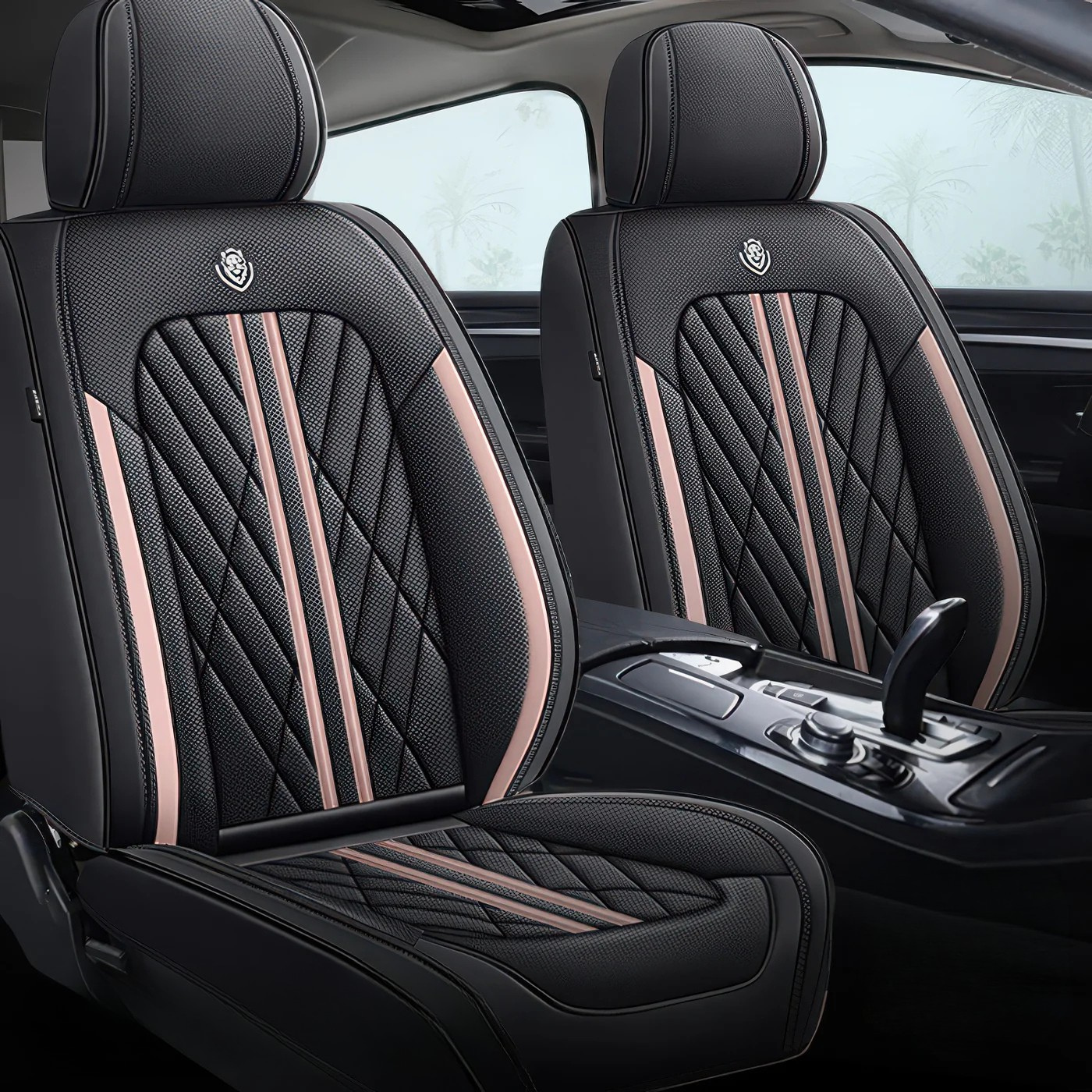 Elite Car Seat Covers - Black & Pink | Waterproof Leather Car Seat Covers