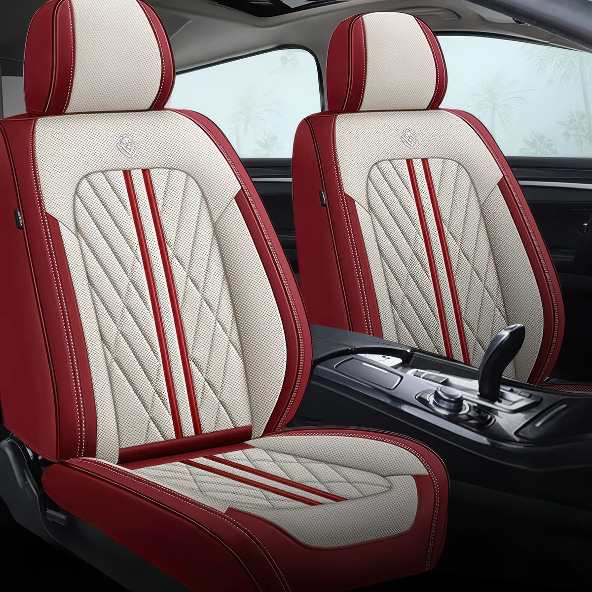 Elite Car Seat Covers - Beige & Red | Waterproof Leather Car Seat Cove ...