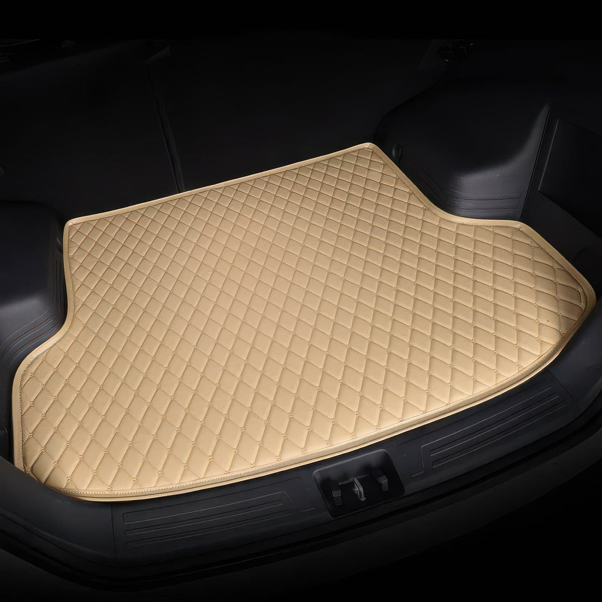 Beige custom car boot mat