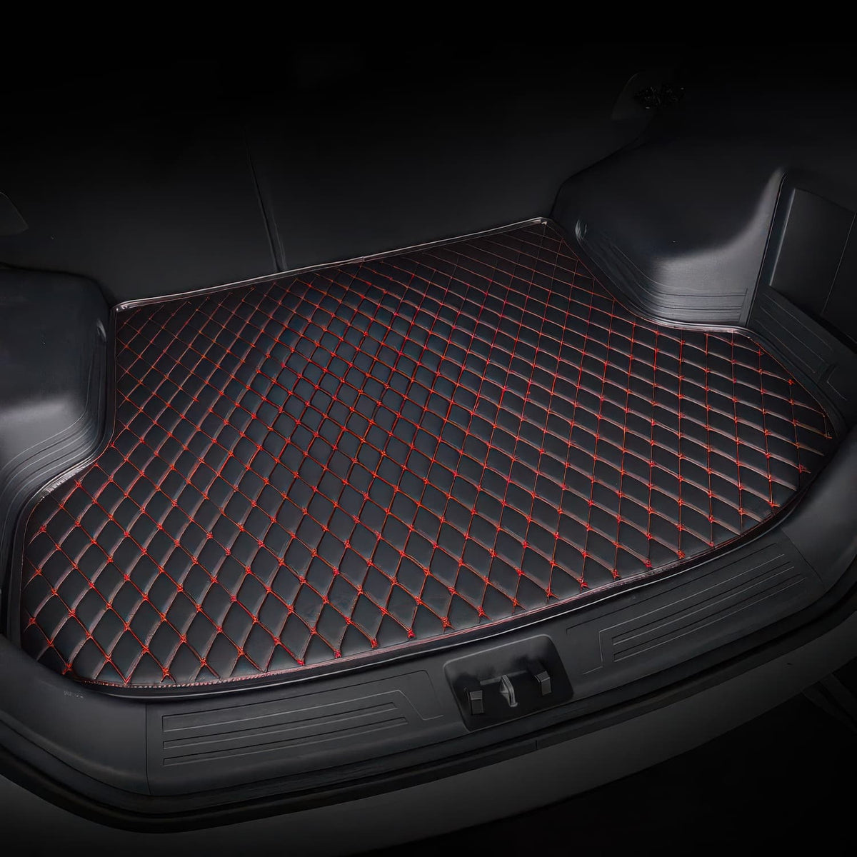 Black & Red custom car boot mat