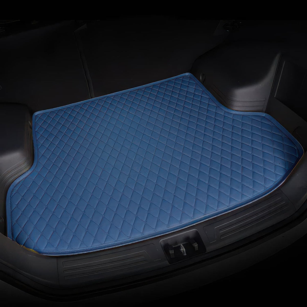 Blue custom car boot mat