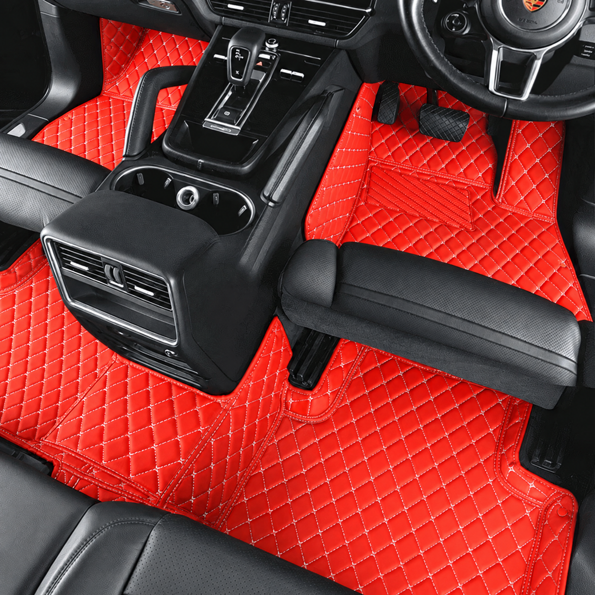 Red custom car floor mats