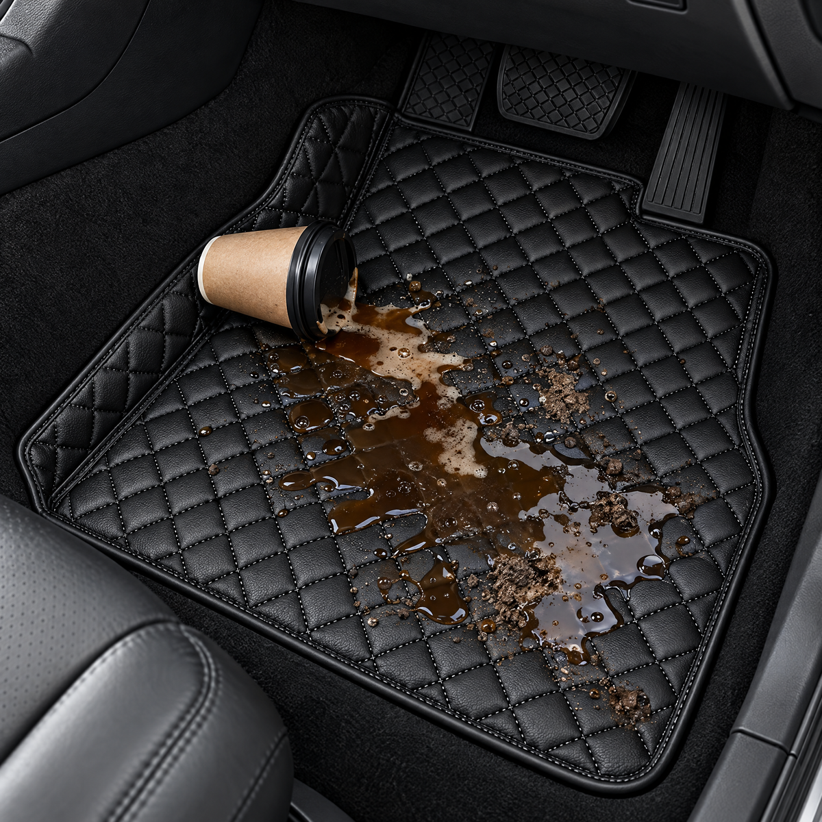 Waterproof mat holding a spill